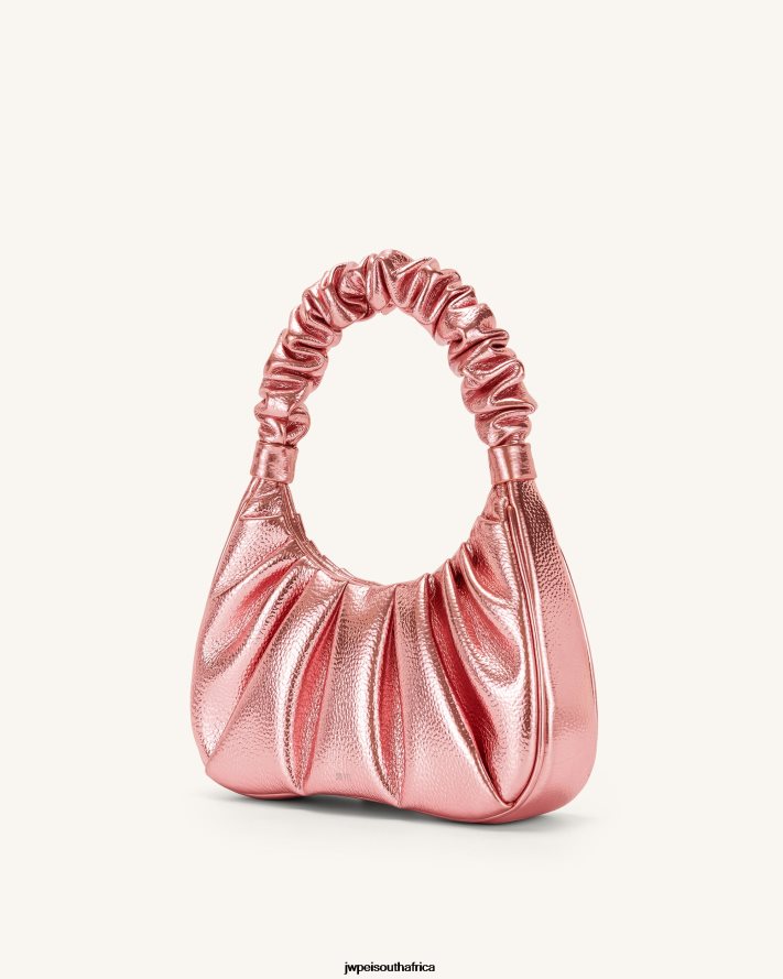 Pink JW PEI Gabbi Metallic Ruched Hobo Handbag VZL0L0144 Shoulder Bag