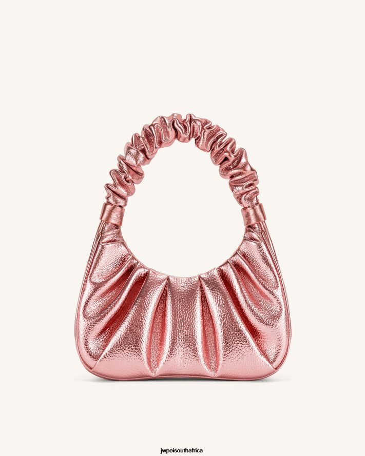 Pink JW PEI Gabbi Metallic Ruched Hobo Handbag VZL0L0144 Shoulder Bag