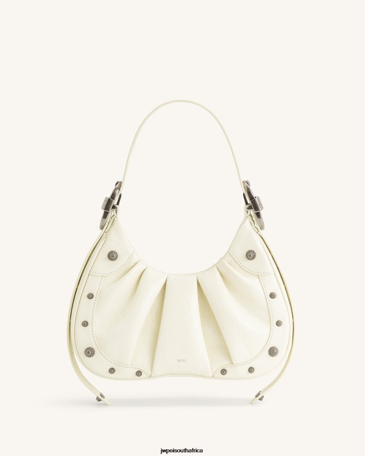 White JW PEI Gabbi Crushed Ruched Hobo Handbag VZL0L0166 Shoulder Bag