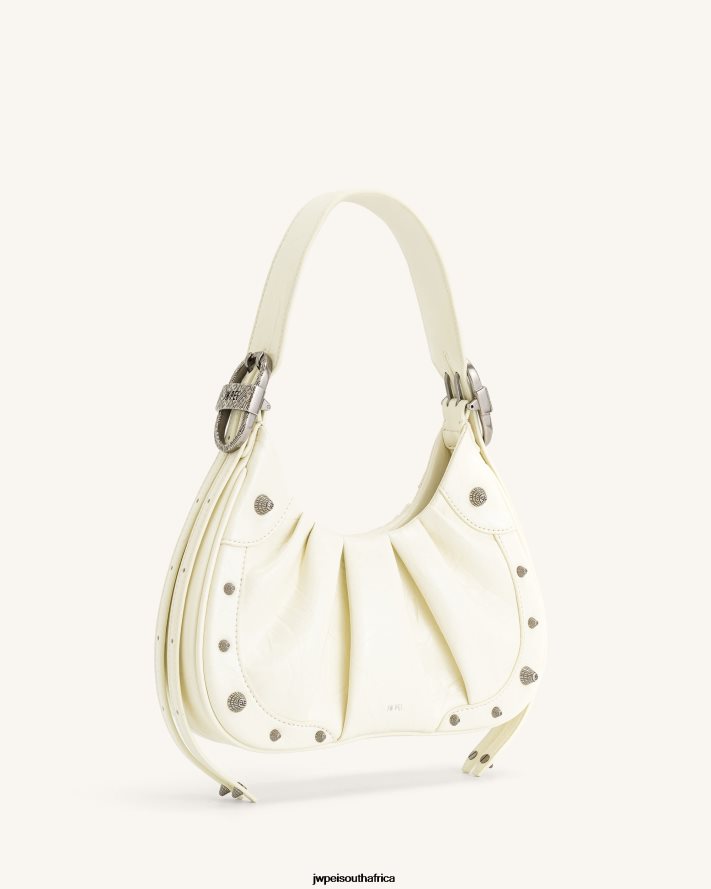 White JW PEI Gabbi Crushed Ruched Hobo Handbag VZL0L0166 Shoulder Bag