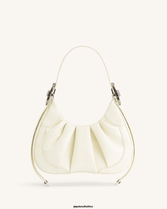 White JW PEI Gabbi Crushed Ruched Hobo Handbag VZL0L0166 Shoulder Bag