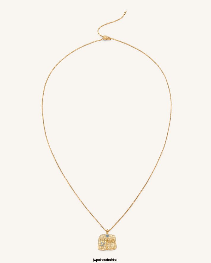 18ct Gold Plated & Sea Blue Zircon & Green Nano JW PEI Plantain Fan Pendant Necklace VZL0L0355 Necklace
